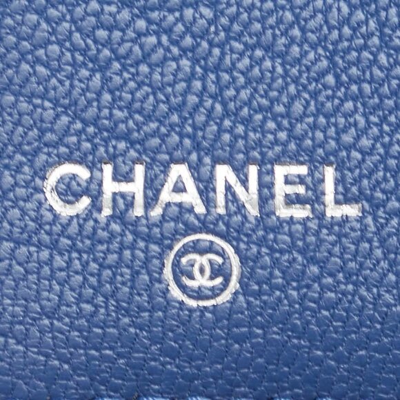 CHANEL Blue Leather Logo Wallet - Picture 10 of 13